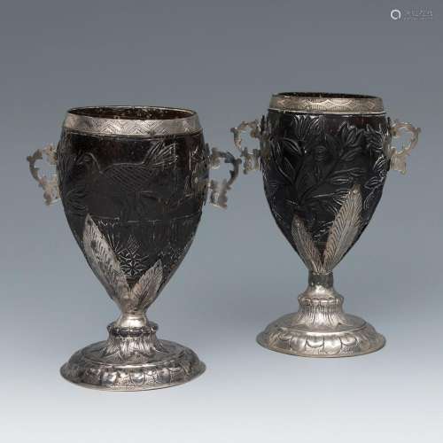 Pair of chocolate coco cups. New Spain or Guatemala, 18th ce...