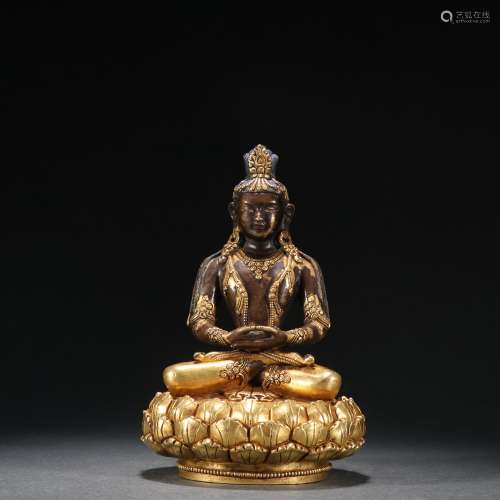 清 銅鎏金藏傳觀音坐像