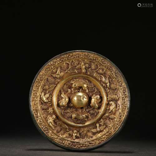 漢 銅鎏金海獸葡萄紋鏡