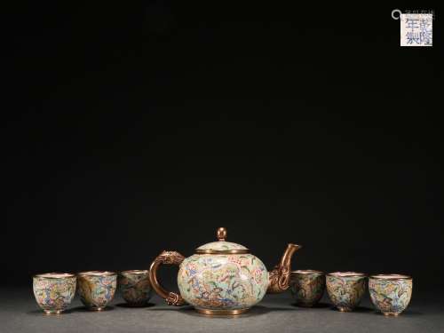 清代 銅胎畫琺瑯花鳥紋茶具