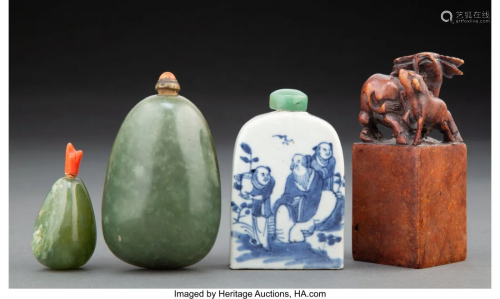 A Group of Three Chinese Table Snuff Bottles and