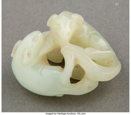 A Chinese Carved Celadon Jade 1-1/4 x 1-3/4 x 1-
