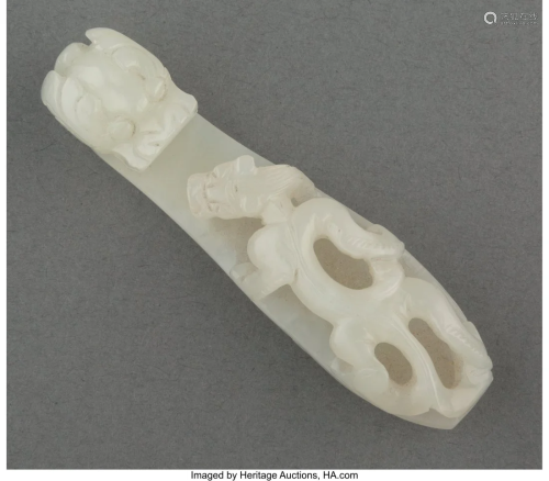 A Chinese White Jade Belt Hook, Qing Dynasty 3-1