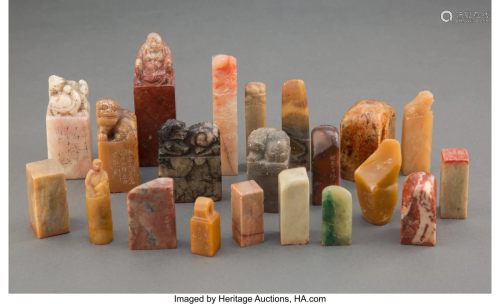 A Group of Twenty-One Chinese Hardstone Seals 4