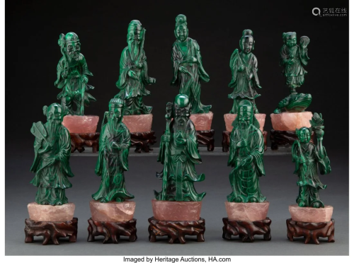A Set of Ten Chinese Carved Malachite Immortals