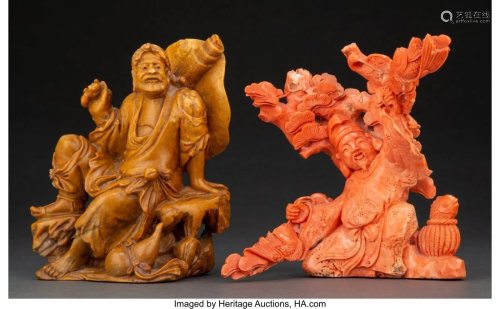 A Chinese Soapstone Figural Group and a Chinese