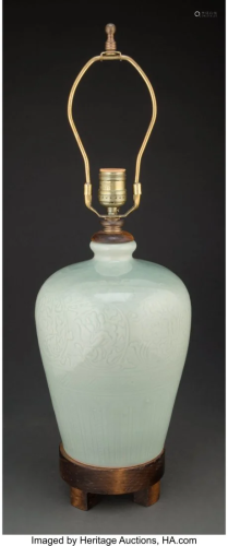A Chinese Celadon Vase Converted into Table Lamp