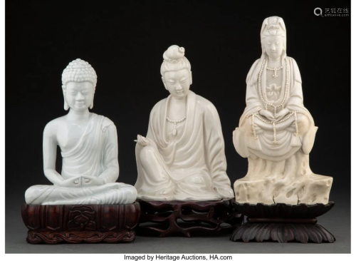 A Group of Three Chinese Blanc-de-Chine Figures