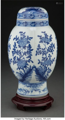 A Chinese Blue and White Covered Vase Marks: (do