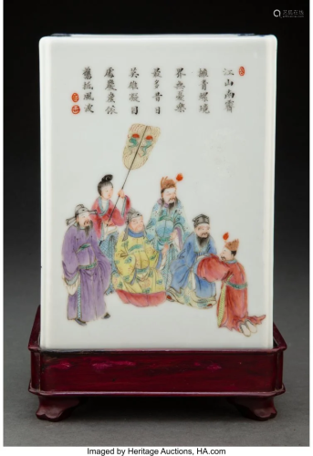 A Chinese Enameled Porcelain Square Brush Pot Ma