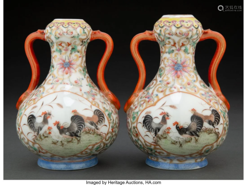 A Pair of Chinese Partial-Gilt Porcelain Two-Han