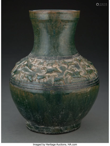 A Chinese Glazed Ceramic Hu Vase 10-1/2 x 8 inch