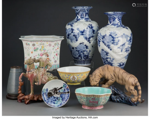 A Group of Nine Chinese Ceramic Articles Marks: