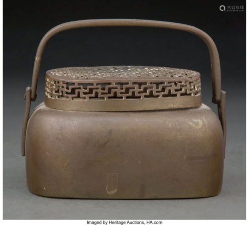 A Chinese Bronze Hand Warmer, Qing Dynasty 4-1/2