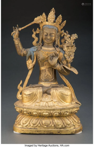 A Chinese Gilt Bronze Seated Buddha 15-1/2 x 8-1