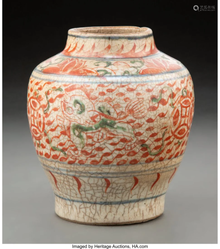 A Chinese Painted and Crackle Glazed Ceramic Jar