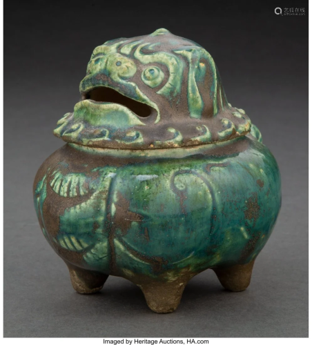 A Chinese Glazed Ceramic Lion-Form Censer 4-3/8