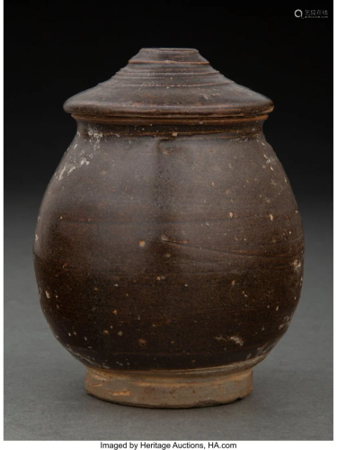 A Chinese Jian Ware Covered Jar 4-3/4 x 3-5/8 in