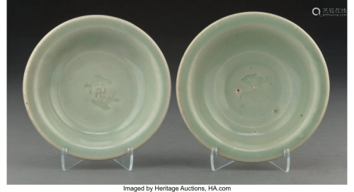 Two Chinese Celadon Glazed Porcelain Dishes 1-1/