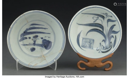 Two Chinese Blue and White Dishes, Ming Dynasty