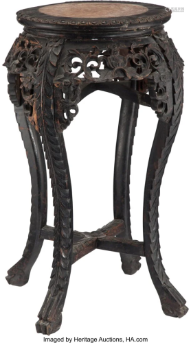 A Chinese Carved Hardwood Stand with Marble Top
