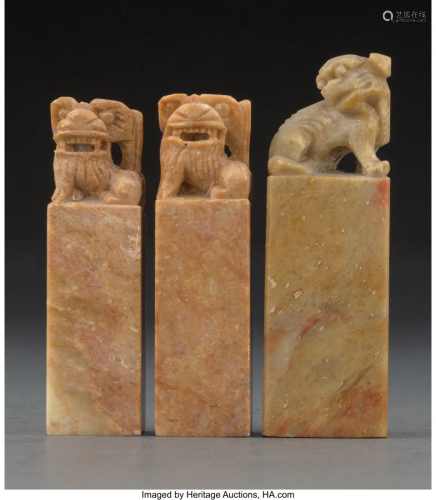 A Group of Three Chinese Carved Hardstone Seals