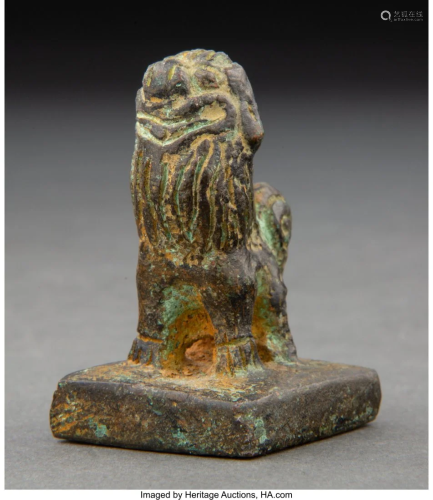 A Miniature Chinese Bronze Lion 2-1/8 x 1-1/4 x