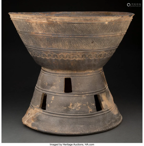 A Large Korean Stoneware Pedestal Bowl, Silla Dy