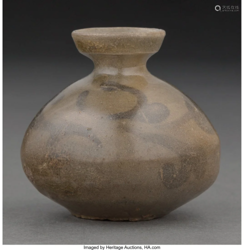A Korean Glazed Ceramic Jar, Yi Dynasty 2-1/2 x