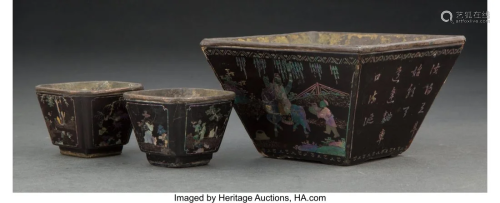 A Set of Three Chinese Mother-of-Pearl Inlaid Bl