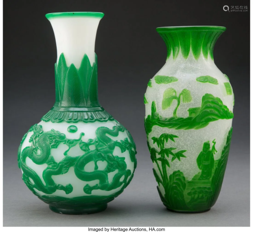Two Chinese Peking Glass Jars Marks: four-charac
