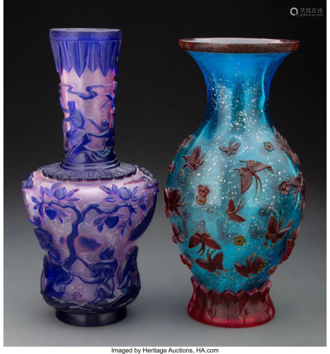 Two Chinese Peking Glass Vases Marks: four-chara