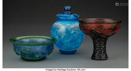 A Group of Three Chinese Peking Glass Vessels Ma