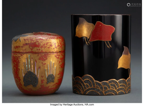 Two Japanese Lacquer Pieces (Pot and Box with Co
