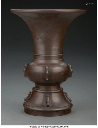 A Japanese Bronze Gu Vase 6-7/8 x 5-1/8 inches (