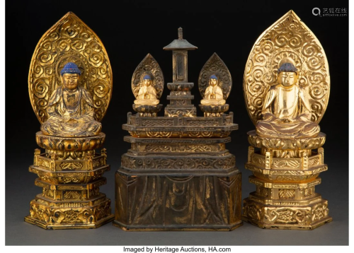 A Group of Three Japanese Giltwood Buddha Figure