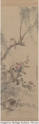 Urugami Shunkin (Japanese, 1779-1846) Bird on Wi