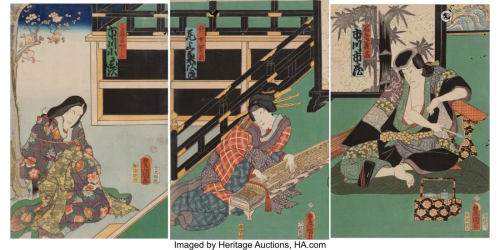 Utagawa Kunisada (Japanese, 1786-1864) Triptych,