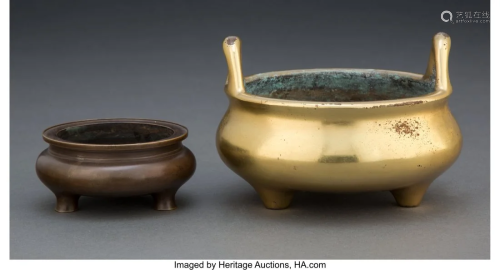 Two Chinese Bronze Censers Marks: (various) 4 x