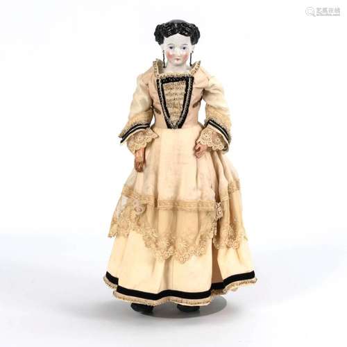 BIEDERMEIER DOLL WITH GLAZED CHEST HEAD.