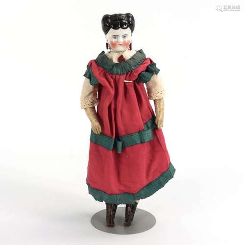 BIEDERMEIER DOLL WITH GLAZED CHEST HEAD.