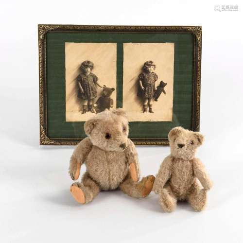 PICTURE FRAME AND 2 STEIFF TEDDY BEARS.