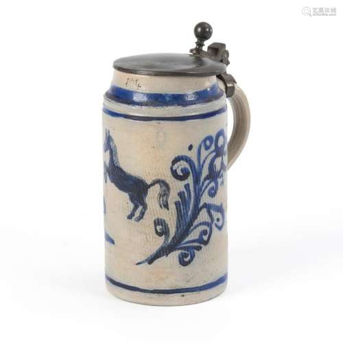 WESTERWALD ROLLER JUG WITH RISING HORSE.