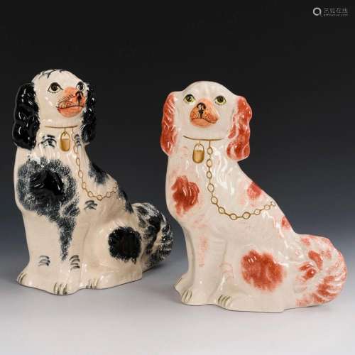 PAIR OF SO-CALLED "POOF DOGS". STAFFORDSHIRE.