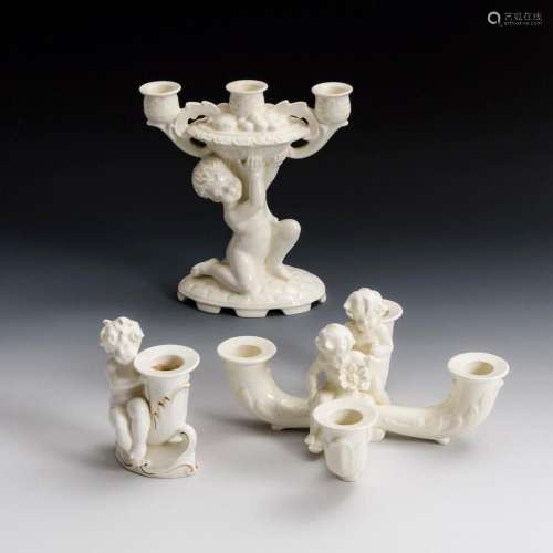 3 CANDLESTICKS WITH CHILDREN S FIGURES. MAX ROESLER.