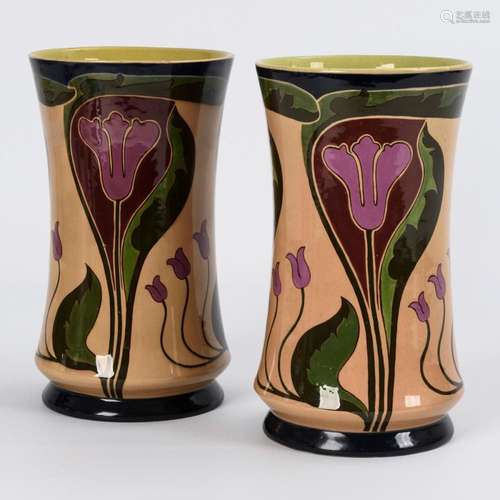 PAIR OF ART NOUVEAU VASES WITH FLORAL PAINTING. JOHANN VON S...