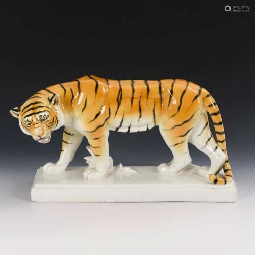 STANDING TIGER ON RECTANGULAR BASE. VOLKSTEDT.