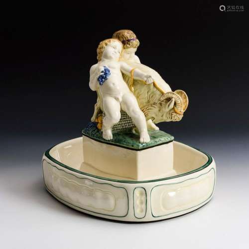 LARGE ART NOUVEAU CENTERPIECE WITH BILLY GOAT AND 2 PUTTI. K...
