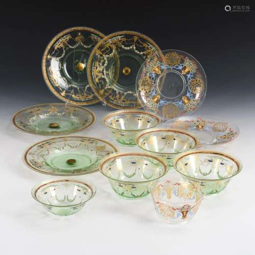 6 COMPOTE BOWLS + 6 PLATES. SALVIATI.