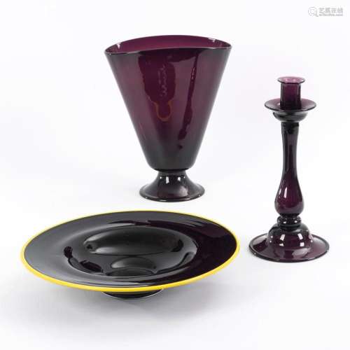 BOWL, VASE AND CANDLESTICK.